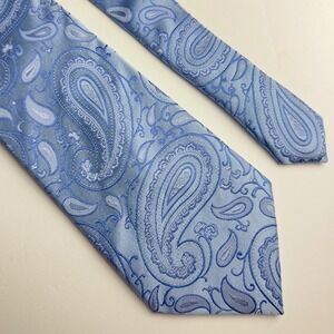 Stafford Executive Mens Light Blue Paisley 100% Silk Hand Made Necktie Classic
